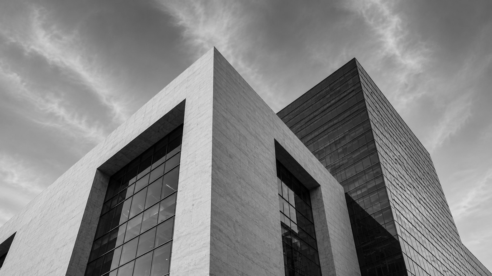 Contemporary financial-district architecture in daylight